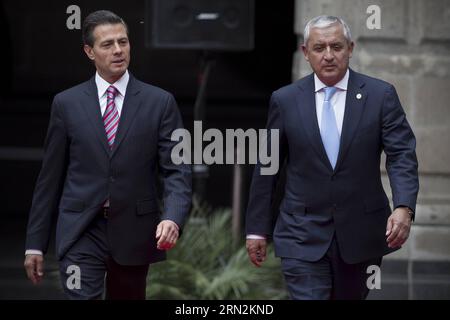 (150313) -- CITTÀ DEL MESSICO, 13 marzo 2015 -- il presidente messicano Enrique pena Nieto (L) parla con il suo omologo del Guatemala otto Perez Molina (R) durante una cerimonia di benvenuto al Palazzo Nazionale di città del Messico, capitale del Messico, il 13 marzo 2015. Il presidente guatemalteco otto Perez Molina è arrivato venerdì a città del Messico per una visita ufficiale, dove incontrerà il presidente messicano Enrique pena Nieto e discuterà tali questioni nell'agenda bilaterale, con particolare attenzione alle questioni dell'infrastruttura di frontiera, della copertura energetica, dello sviluppo sostenibile e della facilitazione degli scambi. Alejandro Ayala) Foto Stock