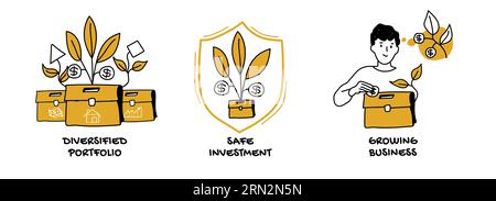 Strategia di investimento, costruire un sano concetto di futuro finanziario Illustrazione Vettoriale