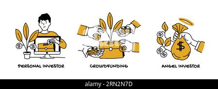 Raccolta di capitali per Start up, crowdfunding, investimenti personali, Angel investor Illustrazione Vettoriale