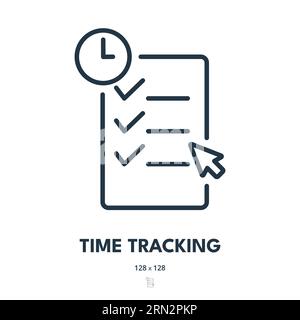 Icona Time Tracking. Programma, foglio presenze, scadenza. Tratto modificabile. Icona vettore semplice Illustrazione Vettoriale