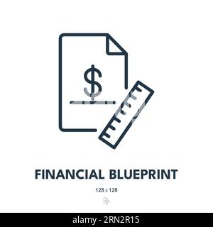 Icona Financial Blueprint. Finanza, piano, progetto. Tratto modificabile. Icona vettore semplice Illustrazione Vettoriale