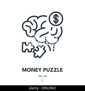 Icona Money Puzzle. Brain, Cash, Jigsaw. Tratto modificabile. Icona vettore semplice Illustrazione Vettoriale