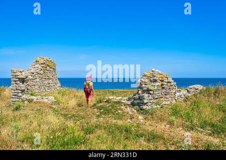 Francia, Morbihan, isola degli Edici, rovine del forte inglese, fortificazione Vauban del XVII secolo Foto Stock