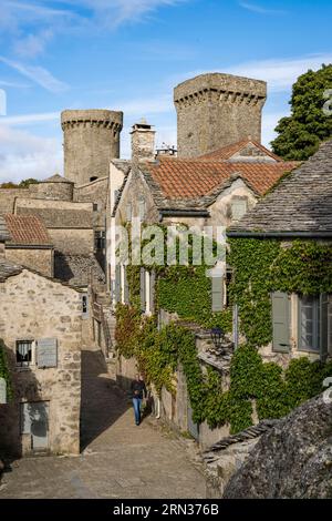 Francia, Aveyron, Causses e Cévennes, paesaggio culturale di agro-pastoralismo mediterraneo, dichiarato Patrimonio dell'Umanità dall'UNESCO, la Couvertoirade, etichettato Les Plus Beaux Villages de France (i più bei villaggi della Francia), villaggio fortificato sull'altopiano di Larzac Foto Stock