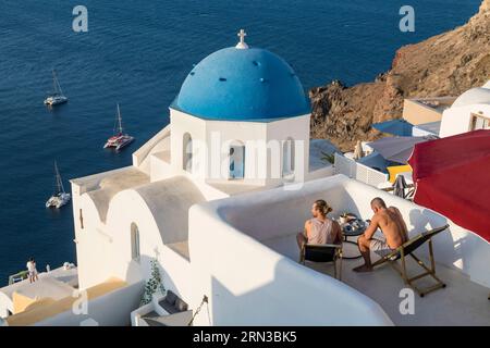 Grèce, arcipelago delle Cicladi, isola di Santorin, villaggio di Oia Foto Stock