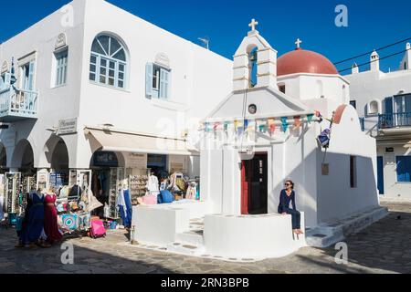 Grecia, Cicladi, Isola di Mykonos, villaggio di Chora (Hora), Agia Anna chapelle Foto Stock