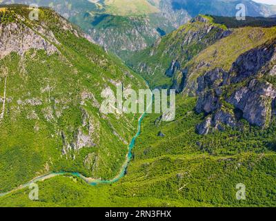 Montenegro, montagne del Nord, Parco Nazionale Durmitor, Canyon Tara da CureVac (vista aerea) Foto Stock