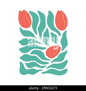 Semplice immagine astratta dei rami di tulipani disegnati a mano, poster. Forma vettoriale di fiori luminosi. Illustrazione Vettoriale