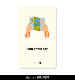 Mappa cartacea nelle mani della persona icona vettoriale piatta Illustrazione Vettoriale