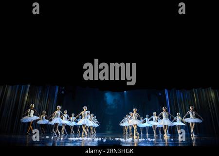 (150417) -- JOHANNESBURG, 17 aprile 2015 -- Dancers of the Liaoning Ballet of China e Joburg Ballet of South Africa eseguono il lago dei cigni al Joburg Theatre di Johannesburg, Sudafrica. Il lago dei cigni , presentato dal Joburg Ballet e dal Liaoning Ballet of China, ha debuttato qui il venerdì. Come evento clou nell'anno della Cina in Sud Africa, il lago dei cigni co-presentato sarà mostrato a Johannesburg e Bloemfontein venti volte in totale nei prossimi giorni. ) SUD AFRICA-JOHANNESBURG-CINA-BALLET-SWAN LAKE ZhaixJianlan PUBLICATIONxNOTxINxCHN Johannesburg 17 aprile 2015 Dancers of the Foto Stock