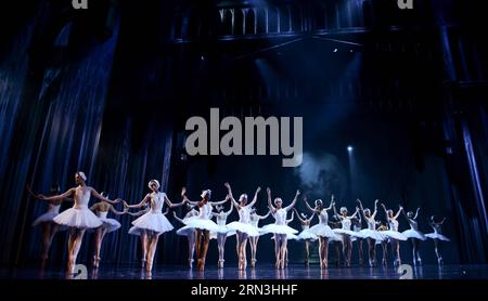 (150417) -- JOHANNESBURG, 17 aprile 2015 -- Dancers of the Liaoning Ballet of China e Joburg Ballet of South Africa eseguono il lago dei cigni al Joburg Theatre di Johannesburg, Sudafrica. Il lago dei cigni , presentato dal Joburg Ballet e dal Liaoning Ballet of China, ha debuttato qui il venerdì. Come evento clou nell'anno della Cina in Sud Africa, il lago dei cigni co-presentato sarà mostrato a Johannesburg e Bloemfontein venti volte in totale nei prossimi giorni. ) SUD AFRICA-JOHANNESBURG-CINA-BALLET-SWAN LAKE ZhaixJianlan PUBLICATIONxNOTxINxCHN Johannesburg 17 aprile 2015 Dancers of the Foto Stock