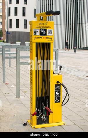 A free to use repairstation for bicycles in the heart of Etterbeek, Brussels, Belgium. Stock Photo