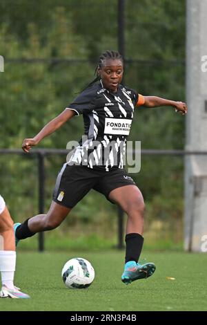 Marcinelle, Belgio. 25 agosto 2023. Francesca Lueya (8) di Charleroi nella foto durante una partita di calcio femminile tra Sporting du Pays de Charleroi e KRC Genk Ladies nella prima giornata della stagione 2023 - 2024 della belga lotto Womens Super League, sabato 25 agosto 2023 a Marcinelle, BELGIO . Credito: Sportpix/Alamy Live News Foto Stock