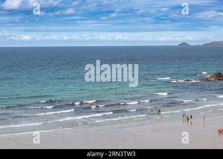 Trevaunance Cove in St Agnes, Cornwall , United Kingdom Stock Photo