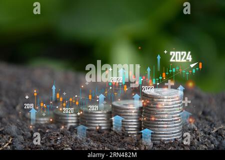 Pianificazione e strategie per il progresso o il successo del mercato azionario, successo nel 2024. Foto Stock