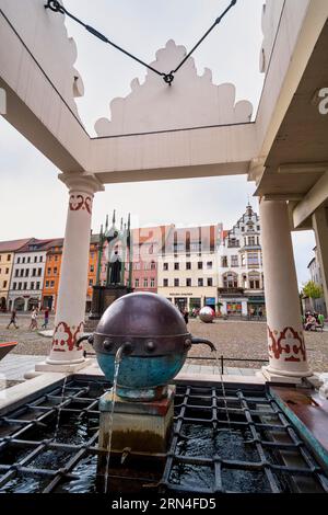 Fontana del mercato, Wittenberg, Sassonia-Anhalt, Germania Foto Stock