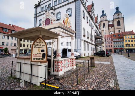 Fontana del mercato, Wittenberg, Sassonia-Anhalt, Germania Foto Stock