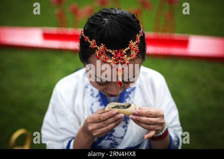 AKTUELLES ZEITGESCHEHEN Asien Pazifik Wiochen in den Gärten der Welt a Berlino (150521) -- BERLINO, 21 maggio 2015 -- Un artista del tè si prepara per una mostra di arte del tè durante l'evento culturale Experience China ai Giardini del mondo di Berlino, in Germania, il 21 maggio 2015. Nei Giardini del mondo di Berlino e in altri luoghi della città è stata lanciata una serie di eventi culturali denominati Experience China. Le attrazioni principali includono festival gastronomico, settimana del cinema e sfilata di carnevale. ) GERMANIA-BERLINO-ESPERIENZA CINA Zhangxfan PUBLICATIONxNOTxINxCHN notizie eventi attuali Asia Pacifico nei giardini il mondo in BE Foto Stock