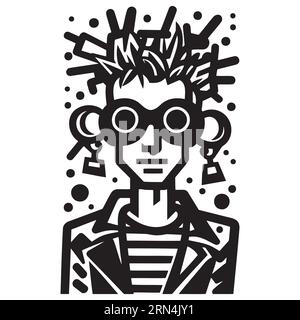 grafica vettoriale disegnata a mano con flash graffiti punk nero Illustrazione Vettoriale