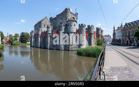 Water Castle Gravensteen, Gand, Fiandre, Belgio Foto Stock