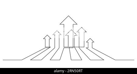 frecce nella direzione in alto prospettiche disegno di una linea illustrazione vettoriale. concetto di lavoro di squadra e minimalista di successo Illustrazione Vettoriale