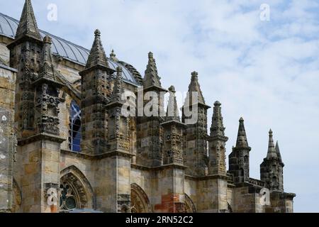 Cappella di Rosslyn, originariamente Collegiata Cappella di San Matteo, Gotico, Chiesa, XV secolo, Roslin, Midlothian, Edimburgo, Scozia, Regno Unito Foto Stock