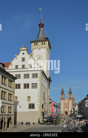 Municipio con il Count's Corner costruito nel XIV secolo e la Cattedrale di San Kilian's Cathedral, St. Kilian, gente, Wuerzburg, bassa Franconia, Franconia Foto Stock