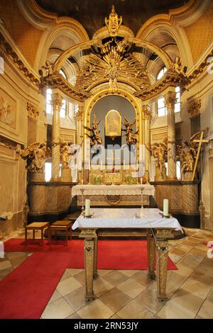 Sala dell'altare della Cappella della Grazia nella chiesa di pellegrinaggio della Visitazione della Vergine Maria Kaeppele, ornamenti, barocchi, magnifici Foto Stock