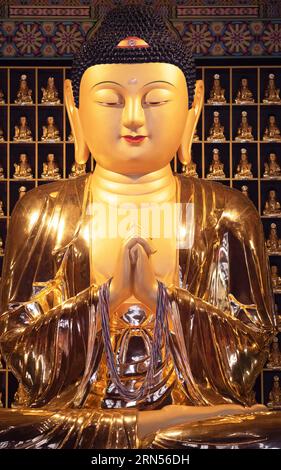 Statua del Buddha d'oro nel Tempio, 18 maggio Memorial Park, Gwangju, provincia di Jeollanam-do, Corea del Sud Foto Stock