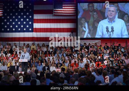 (150615) -- MIAMI, 15 giugno 2015 -- l'ex governatore della Florida Jeb Bush parla al campus Kendall del Miami Dade College a Miami, Florida, Stati Uniti, 15 giugno 2015. Jeb Bush lunedì si è Unito a un campo presidenziale repubblicano già affollato e ha promesso di riparare una Washington disfunzionale. ) US-MIAMI-JEB BUSH-PRESIDENZIALE BID YinxBogu PUBLICATIONxNOTxINxCHN Miami 15 giugno 2015 l'ex governatore della Florida Jeb Bush parla AL Kendall Campus del Miami Dade College a Miami Florida Stati Uniti 15 giugno 2015 Jeb Bush lunedì si è Unito al già affollato campo presidenziale repubblicano e ha promesso di risolvere Foto Stock