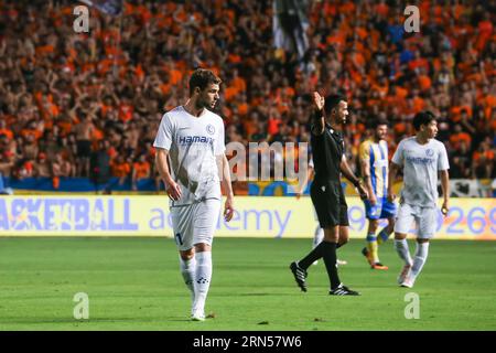 Strovolos, Cipro. 31 agosto 2023. Hugo Cuypers di Gent raffigurato durante una partita di calcio tra il cipriota APOEL FC e il belga KAA Gent, giovedì 31 agosto 2023 a Strovolos, Cipro, la tappa di ritorno dei play-off per la UEFA Europa Conference League. BELGA PHOTO GEORGE CHRISTOPHOROU credito: Belga News Agency/Alamy Live News Foto Stock