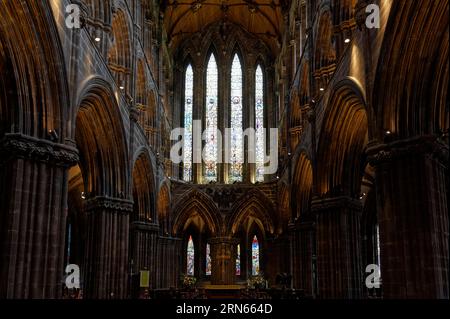 Vista interna, finestra, Cattedrale, Dennistoun, Glasgow, Scozia, Gran Bretagna Foto Stock