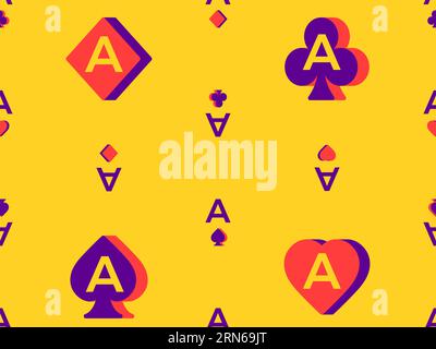 Motivo senza cuciture con porta carte Ace: Diamanti, cuori, mazze, picche. Simboli dei completi di carte in stile 3D. Design per stampa, tipografia e striscioni. Ve Illustrazione Vettoriale
