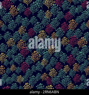 Rigogliosa natura con sfondo ruvido in giardino estivo. Motivo floreale senza cuciture. Ramificazione con struttura ornamentale delle foglie Illustrazione Vettoriale