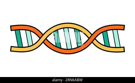 Icona dell'educazione al DNA della scuola di scienze. Cartoon di laboratorio di chimica e fisica simbolo della tecnologia genetica. Catena a struttura molecolare brillante e audace. Vettore Illustrazione Vettoriale