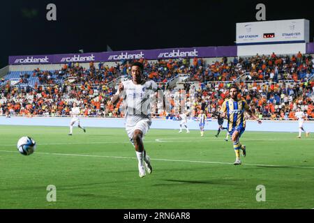 Strovolos, Cipro. 31 agosto 2023. Noah Fadiga di Gent raffigurato in azione durante una partita di calcio tra il cipriota APOEL FC e il belga KAA Gent, giovedì 31 agosto 2023 a Strovolos, Cipro, la tappa di ritorno dei play-off per la UEFA Europa Conference League. BELGA PHOTO GEORGE CHRISTOPHOROU credito: Belga News Agency/Alamy Live News Foto Stock