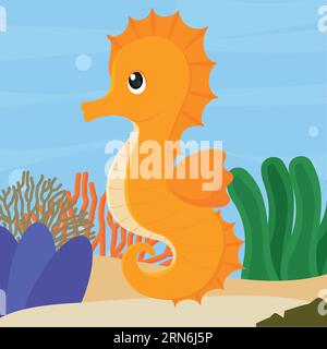 Isolata graziosa cavalluccio marino personaggio di Vector Illustrazione Vettoriale