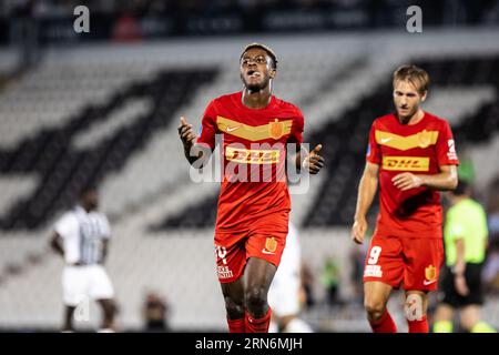 Belgrado, Serbia. 31 agosto 2023. Ibrahim Osman (14) del Nordsjaelland segna per 0-1 durante la partita di qualificazione UEFA Conference League tra Partizan Beograd e FC Nordsjaelland allo Stadion FK Partizan di Belgrado. (Foto: Gonzales Photo/Alamy Live News Foto Stock