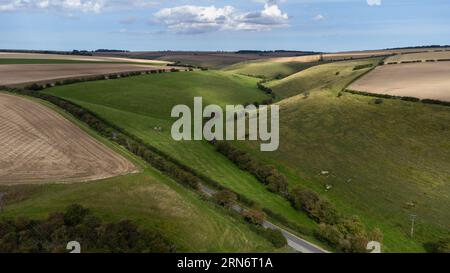 Vista aerea della campagna dello Yorkshire Wolds vicino a Driffield Foto Stock