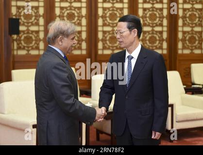 (150825) -- PECHINO, 25 agosto 2015 -- il vice Premier cinese Zhang Gaoli (R) incontra il primo ministro del Pakistan Shahbaz Sharif a Pechino, capitale della Cina, 25 agosto 2015. )(wjq) CHINA-BEIJING-ZHANG GAOLI-PAKISTAN-MEETING (CN) ZhangxDuo PUBLICATIONxNOTxINxCHN 150825 Pechino agosto 25 2015 il vice primo ministro cinese Zhang Gaoli r incontra i ministri capo della provincia del Punjab pakistano Shahbaz Sharif a Pechino capitale della Cina agosto 25 2015 wjq Cina Pechino Zhang Gaoli Pakistan Meeting CN ZhangxDuo PUBLICATIONxNOTxINXCHN Foto Stock