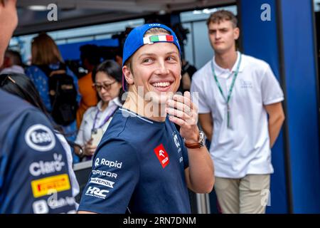 Monza, Italia, 31 agosto 2023, Liam Lawson, dalla nuova Zelanda, compete per AlphaTauri. The Build Up, round 15 del campionato di Formula 1 2023. Crediti: Michael Potts/Alamy Live News Foto Stock