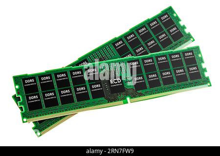 Schede di memoria DDR5, rendering 3D isolato su sfondo bianco Foto Stock