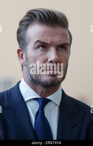 (150924) -- NEW YORK, 24 settembre 2015 -- David Beckham, star del calcio inglese e ambasciatore di buona volontà del Fondo delle Nazioni Unite per l'infanzia (UNICEF), partecipa a una conferenza stampa che svela un'installazione digitale creata per l'UNICEF da Google, utilizzare la tecnologia mobile e i social media per trasmettere messaggi ai bambini di tutto il mondo presso la sede centrale delle Nazioni Unite a New York, 24 settembre 2015.) Un-NEW YORK-UNICEF-DAVID BECKHAM LixMuzi PUBLICATIONxNOTxINxCHN New York 24 settembre 2015 English Soccer Star e Fondo delle Nazioni Unite per l'infanzia l'ambasciatore di buona volontà dell'UNICEF David Beckham partecipa ad una conferenza stampa un Foto Stock