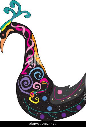 Colorful abstract bird, black background with multicolor details Stock Vector