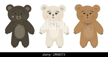 Graziosi kawaii, tre orsi in diversi colori: Marrone, bianco e rosso zenzero Illustrazione Vettoriale