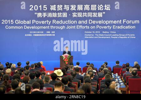 (151016) -- BEIJING, Oct. 16, 2015 -- Chinese President Xi Jinping addresses the 2015 Global Poverty Reduction and Development Forum in Beijing, capital of China, Oct. 16, 2015. ) (wf) CHINA-BEIJING-XI JINPING-FORUM (CN) LixTao PUBLICATIONxNOTxINxCHN   Beijing OCT 16 2015 Chinese President Xi Jinping addresses The 2015 Global Poverty Reduction and Development Forum in Beijing Capital of China OCT 16 2015 WF China Beijing Xi Jinping Forum CN LixTao PUBLICATIONxNOTxINxCHN Stock Photo