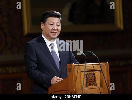 (151020) -- LONDRA, 20 ottobre 2015 -- il presidente cinese Xi Jinping si rivolge a entrambe le camere del Parlamento britannico a Londra, Regno Unito, 20 ottobre 2015. )(mcg) BRITAIN-CHINA-XI JINPING-PARLIAMENT-ADDRESS JuxPeng PUBLICATIONxNOTxINxCHN Londra Ott 20 2015 il presidente cinese Xi Jinping si rivolge a entrambe le camere del Parlamento britannico a Londra Gran Bretagna Ott 20 2015 mcg Britain China Xi Jinping Parliament Address JuxPeng PUBLICATIONxNOTxINxCHN Foto Stock