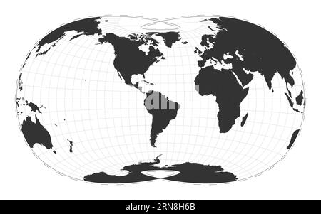 Mappa vettoriale del mondo. Proiezione ottimale Laskowski. Mappa geografica del mondo pianeggiante con linee di latitudine e longitudine. Centrato su 60 gradi e longitudine. Illustrazione Vettoriale