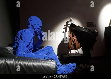 (151106) -- ROMA, 6 novembre 2015 -- Un visitatore vede violoncello, un'opera dell'artista americano Nathan Sawaya, alla mostra The Art of the Brick a Roma, Italia, il 6 novembre 2015. La mostra, che ha avuto inizio venerdì e durerà fino al prossimo febbraio, presenta circa 70 opere d'arte contemporanea create dall'artista americano Nathan Sawaya con mattoni LEGO. ) ITALY-ROME-ART-EXHIBITION-LEGO JinxYu PUBLICATIONxNOTxINxCHN Roma Nov 6 2015 a Visitor Views Cello to artwork by American Artist Nathan Sawaya AT the Exhibition the Art of the Brick in Rome Italy ON Nov 6 2015 The Exhibition that started off Foto Stock