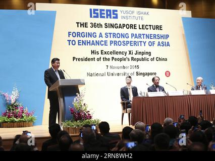 (151107) -- SINGAPORE, Nov. 7, 2015 -- Chinese President Xi Jinping (1st L) delivers a speech at the National University of Singapore in Singapore, Nov. 7, 2015. ) (wf) SINGAPORE-CHINA-XI JINPING-SPEECH LanxHongguang PUBLICATIONxNOTxINxCHN   Singapore Nov 7 2015 Chinese President Xi Jinping 1st l delivers a Speech AT The National University of Singapore in Singapore Nov 7 2015 WF Singapore China Xi Jinping Speech LanxHongguang PUBLICATIONxNOTxINxCHN Stock Photo